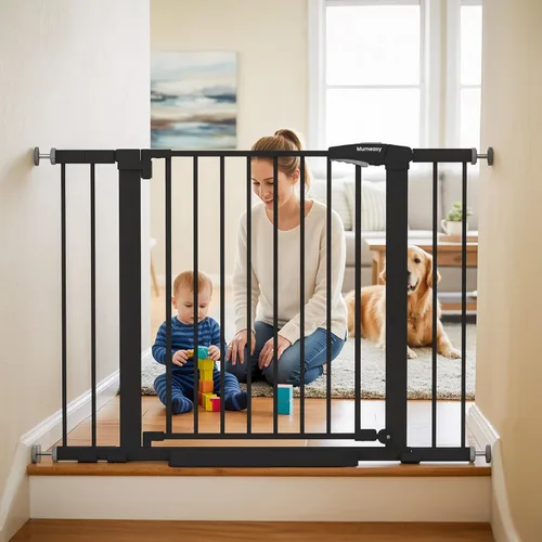 Puerta de bebé para escaleras, puerta de perro con cierre automático de 29.7-43 pulgadas para puertas y pasillos, puerta para mascotas montada a