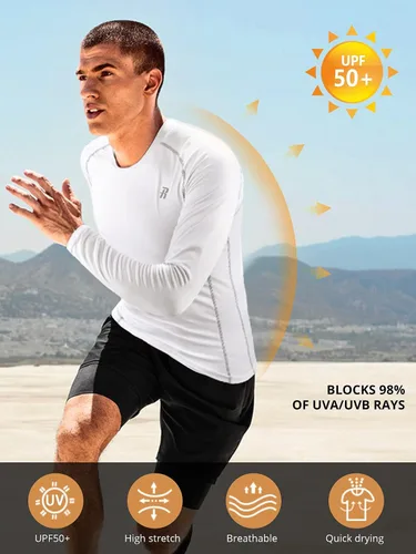 Miniatura 3 de Runhit Camisas de compresión para hombre de manga larga fresca y seca atlética, camisetas de entrenamiento para pesca y sol, mallas térmicas