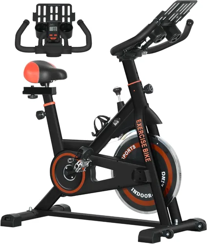 Soozier Bicicleta estática, volante de bicicleta estacionaria interior, altura y resistencia ajustables, con monitor LCD, cómodo cojín de asiento,