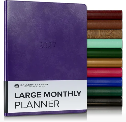 Miniatura 72 de Gallery Leather Agenda Mensual Grande 2025-2026, Elegantemente Encuadernada Planificador de Calendario y Cuaderno con Elegantes Bordes Dorados, 18