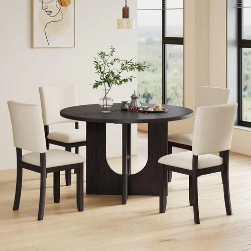 Miniatura 10 de Zevemomo Juego de mesa de comedor de madera maciza de 6 piezas, incluye 1 mesa de comedor, 4 sillas tapizadas y 1 banco, juego de mesa de comedor