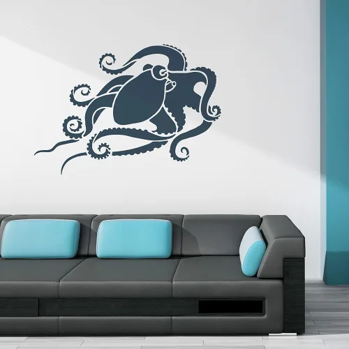Miniatura 4 de Plantilla de arte de pared de pulpo – Plantillas de pintura de pared para un fácil cambio de imagen de habitación – Plantilla grande para pintar