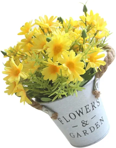 ARTIBETTER 1 pieza de margarita de hierro con cuerda de hierro para decoración de mesa para Salas de Casa falsa margarita bonsái amarillo flores