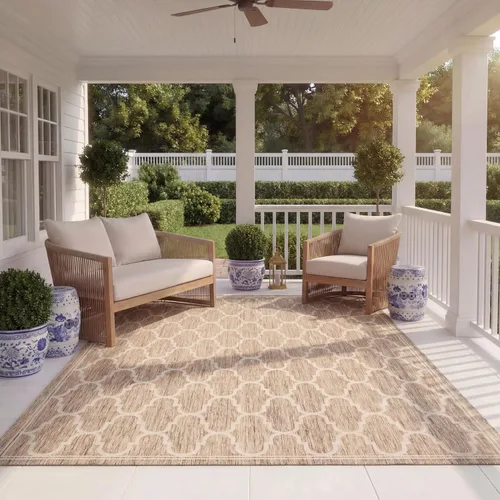 Miniatura 9 de SAFAVIEH Courtyard Collection - Alfombra decorativa de 4 x 5 pies 7 pulgadas, amarillo y beige, no desprende pelusa y de fácil cuidado
