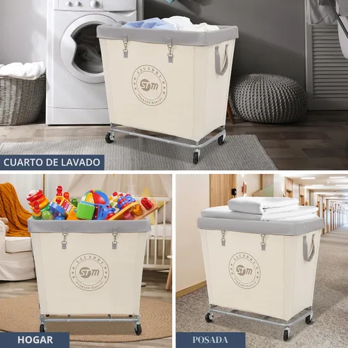 Miniatura 9 de STORAGE MANIAC Cesto de lavandería comercial con marco de acero resistente, carro de cesta de lavandería industrial de 320 L con ruedas para hotel