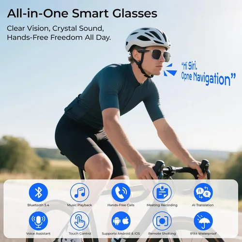 Miniatura 7 de Lentes inteligentes con inteligencia artificial con traducción de más de 100 idiomas, Bluetooth 5.4 con GPT de chat, lentes de filtro de luz azul