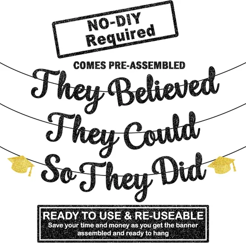 Miniatura 2 de KatchOn, Cartel de "They Believed They Could So They Did" con purpurina de 10 pies, sin bricolaje, decoraciones de graduación 2026, pancarta de Oro
