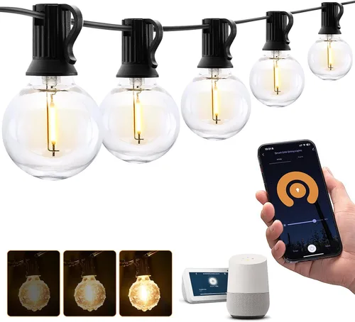 Miniatura 12 de XMCOSY+ Guirnalda de luces inteligentes para exteriores, luces de patio G40 de 75 pies con 34 bombillas LED regulables, control WiFi y aplicación