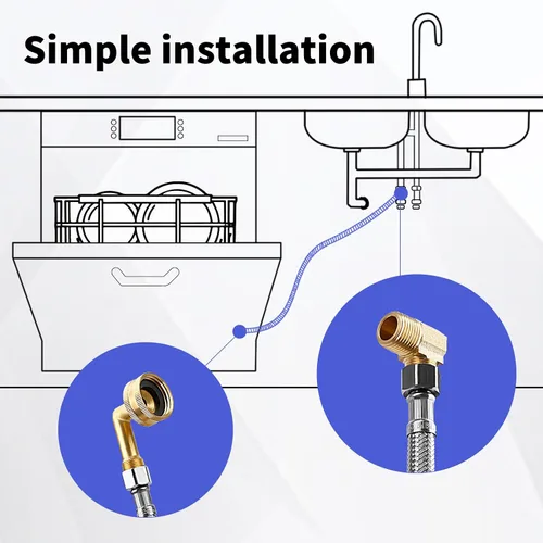 Miniatura 6 de Kit de instalación para lavavajillas, conector trenzado de acero inoxidable para lavavajillas, línea de suministro de agua de 6 pies con extremos