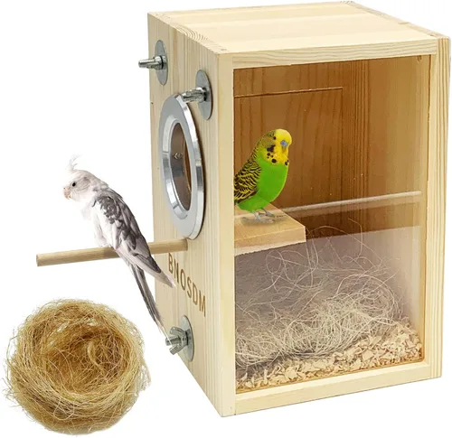 Miniatura 9 de BNOSDM Caja de nido de periquitos Caja transparente de cría de aves Cajas nido de madera natural jaula para pájaros (S)