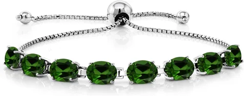 Miniatura 86 de Gem Stone King Pulsera de plata de ley 925 con piedra natal ovalada de 0.276 x 0.197 in para mujer, totalmente ajustable hasta 9 pulgadas