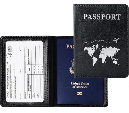 Miniatura 2 de Honmein 2 soportes para pasaporte, billetera ultradelgada para pasaporte, funda de pasaporte de piel sintética para mujeres y hombres
