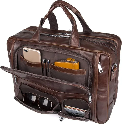 Miniatura 10 de Augus Maletín de viaje de negocios de cuero genuino bolsas de lona para hombres bolsa de portátil se adapta a 15.6 pulgadas portátil