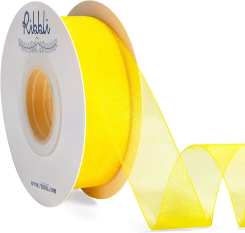 Miniatura 8 de Ribbli - Cinta de organza color oro pálido, 1/2 pulgadas x 50 yardas continuas, cinta transparente dorada para envolver regalos, envolver galletas