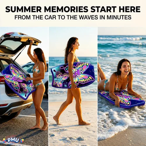 Miniatura 4 de PMU Bodyboard estampado con gráficos, correa de muñeca ligera, parte inferior lisa para playa, mar y piscina, tabla de surf para niños, adolescentes