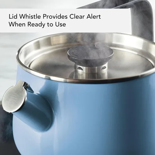 Miniatura 3 de KitchenAid Teakettles - Tetera silbadora de acero esmaltada y lista para inducción, tapa de acero inoxidable, 2 cuartos de galón, terciopelo azul