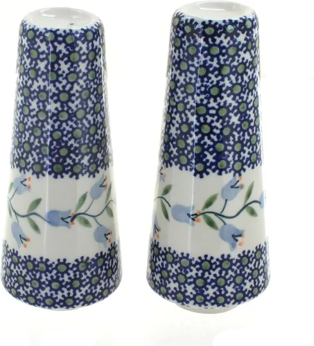 Miniatura 6 de Blue Rose Polish Pottery - Salero y pimentero pequeños con puntos azules - 15 cm de alto - Juego de condimentos de cerámica pintado a mano