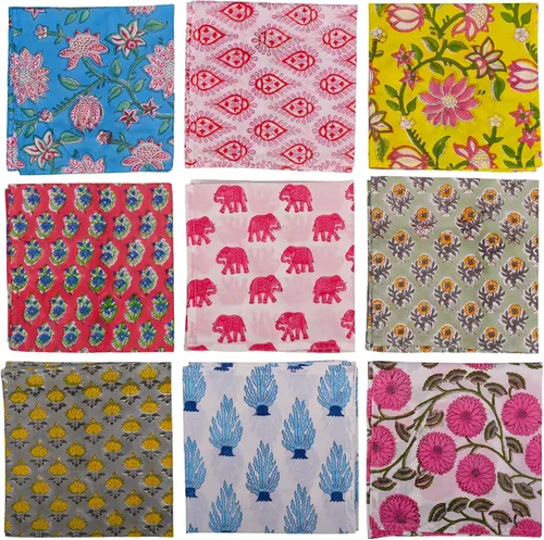 DIYANAIMPEX 10 Servilletas de Tela de Algodón con Estampado en Bloque a Mano Hechas a Mano Tamaño 16x16 Pulgadas Estampadas Decoración del Hogar