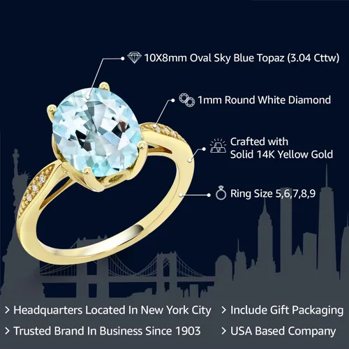 Miniatura 15 de Gem Stone King Anillo de compromiso de oro amarillo de 14 quilates de 2-3 quilates con piedra preciosa ovalada de 0.394 x 0.315 in y diamantes