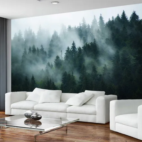 Miniatura 3 de Bosque en la niebla de la mañana, mural de pared de arte grande, papel tapiz para dormitorios, salas de estar y baños (no autoadhesivo)