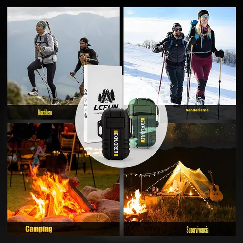 Miniatura 8 de LcFun - Encendedor eléctrico impermeable, doble arco a prueba de viento, recargable por USB, sin llama, plasma para campamento, senderismo