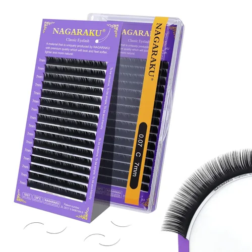 Miniatura 291 de NAGARAKU Extensiones de pestañas, pestañas individuales, 0.05mm, rizo D, 15mm, clásico, negro mate, suave, natural, profesional, 16 filas, 0.05-D