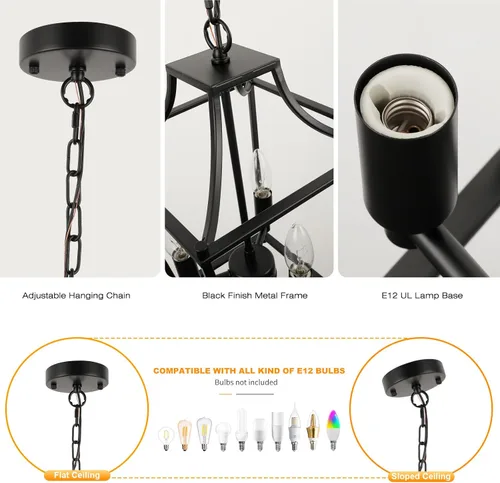 Miniatura 3 de Lámpara colgante de farol, lámparas colgantes negras, 3 luces colgantes de farol negro, 9.4 pulgadas, iluminación colgante ajustable de granja