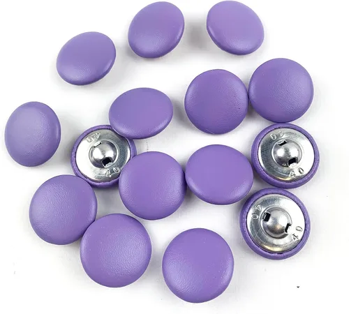 Miniatura 76 de Heyiwell 30 botones redondos cubiertos de cuero con vástago de metal, para vestidos de novia, camisas, vestidos, manualidades de costura (beige, mm)