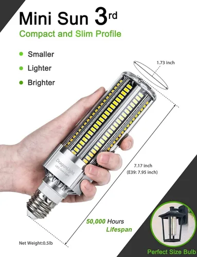 Miniatura 3 de DragonLight Bombilla LED de maíz de 50 W (equivalente a 350 vatios) E26/E39 Lámpara LED con base de Mogul grande 6000K Luz diurna 6,000 LM