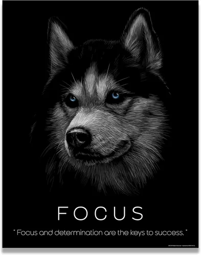 Inspirational Wall Art Co. - Enfoque - Pósteres de citas motivacionales de éxito de Wolf Hustle Focus - Impresión para el hogar, oficina, negocios,