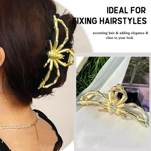 Miniatura 3 de Pinzas para el pelo de araña dorada de metal francés, pasadores grandes sin arrugas para cabello grueso y fino, horquillas elegantes para decoración
