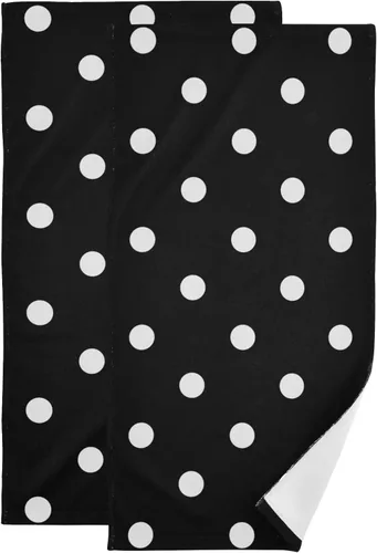 Juego de 2 toallas de mano de lunares para baño, vintage, color blanco y negro, a la moda, de 16 x 28 pulgadas, ultra suaves y absorbentes, para