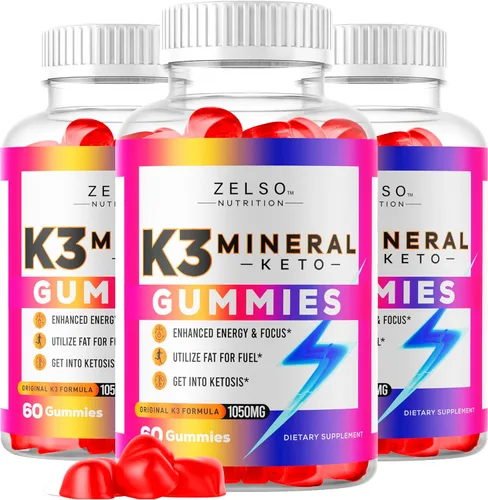 Paquete de 3 gomitas minerales Keto K3, gomitas minerales Keto K3 para perder peso, bloqueador de grasa mineral K3 para hombres y mujeres,