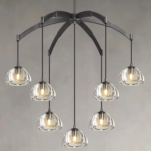 Miniatura 16 de Luces Colgantes Modernas de Gota de Lluvia, Luces Colgantes para Isla de Cocina, Lámpara de Comedor con Barra de Latón, Candelabro de Gota de Lluvia