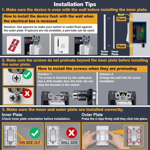 Miniatura 4 de Paquete de 50 placas BESTTEN de pared sin tornillos de 1 banda, USWP4 brillante blanco roto, cubierta de salida de decorador, placa frontal