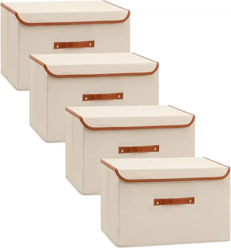 Miniatura 10 de Tuza Paquete de 2 contenedores de almacenamiento con tapas, contenedor organizador plegable de armario, caja organizadora de tela con asas, cajas