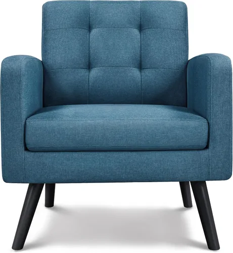 Miniatura 10 de Topeakmart Silla decorativa de mediados de siglo, moderna y acogedora silla de sofá de piel sintética con cojín grueso y patas de madera resistentes