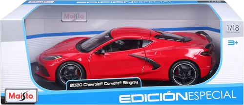 Miniatura 12 de Chevrolet Corvette Stingray C8 Gris Oscuro Metálico con Rayas de Carreras 1/18 Modelo de Auto Fundido a Presión por Maisto