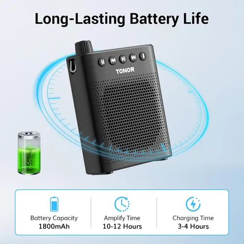 Miniatura 3 de TONOR Amplificador de voz portátil para profesores, mini sistema recargable con micrófono de auriculares con cable de 39.4 in/3 pies y cintura