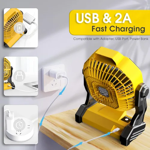 Miniatura 9 de JINLICTE Ventilador de Camping con Linterna LED, 20000 mAh, 9 Pulgadas, Ventilador Portátil Recargable con Batería con Velocidad Sin Escalones