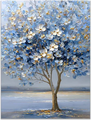 Miniatura 13 de VOCBAN Tree of Life Wall Art The Picture Artwork Canvas Prints Tree Pictures Poster Retro Artwork for Bedroom Living Room Home Decoration(blue blue