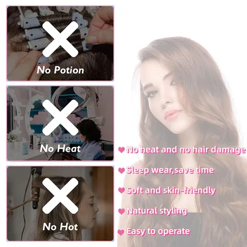 Miniatura 4 de Diadema rizadora de cabello sin calor para mujeres y niñas, material de satén suave, amigable con la piel, rizos de cabello sin calor para cabello
