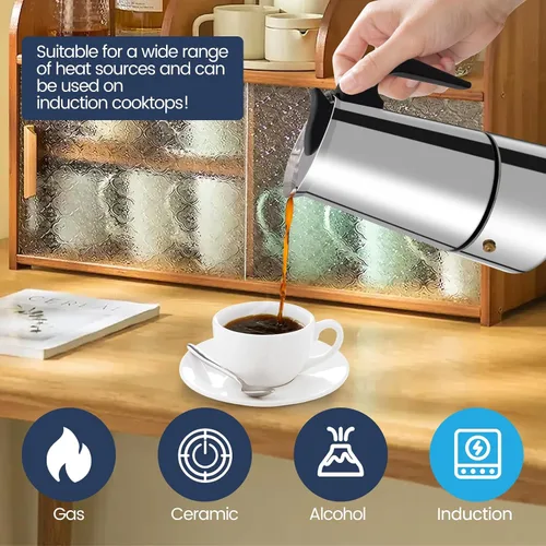 Miniatura 4 de 2 Tazas Moka de Acero Inoxidable 100ml Cafetera de Espresso Italiana para Estufa Cafeteras Moka Percolador Cafetera Greca para Estufa de Inducción