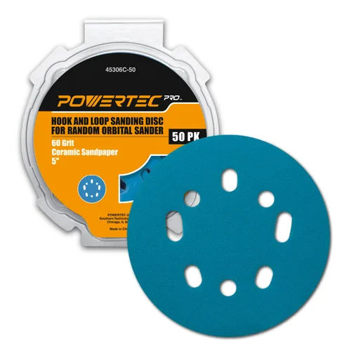 Miniatura 12 de POWERTEC 25PK, 40 Granos, Discos de Lijado de 5 Pulgadas - Gancho y Bucle, Discos de Lijado de Óxido de Aluminio de 5 Pulgadas de 8 Agujeros