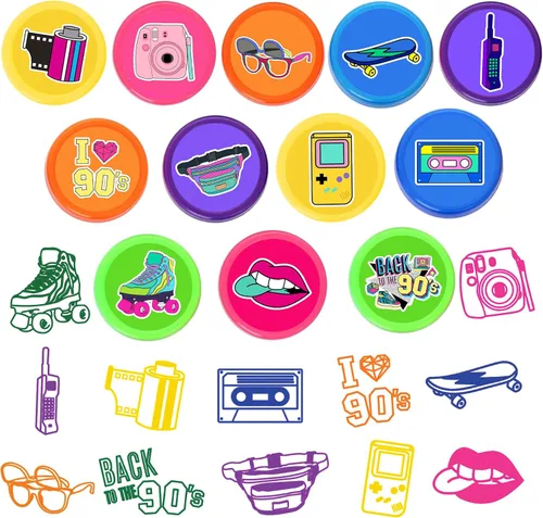 Miniatura 2 de 36 recuerdos de fiesta de los años 90 – 24 tatuajes temporales y 12 sellos – Ideal para decoración de tarjetas de cumpleaños con temática retro