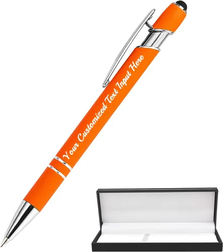 Miniatura 32 de Bolígrafo personalizado, 50 bolígrafos personalizados, grabado a granel con logotipo de nombre, lápiz digital de tinta negra suave con toque