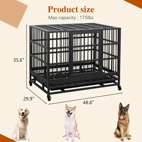 Miniatura 3 de Vongrasig Jaulas para perros indestructibles resistentes de 48/38 pulgadas, jaula de escape de doble puerta, jaula de metal reforzado para mascotas