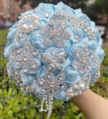 Miniatura 3 de Sharebeauty Ramo de novia de satén hecho a mano para lanzar ramo de boda, ramo de flores artificiales