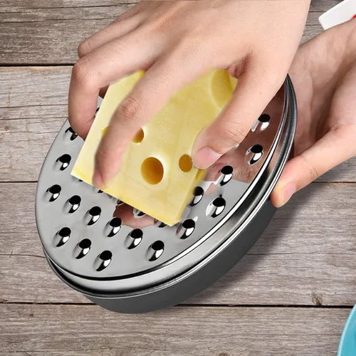 Miniatura 4 de Rallador de queso redondo compacto negro con recipiente de almacenamiento de alimentos y molinillo de tapa para parmesano duro, jengibre, verduras