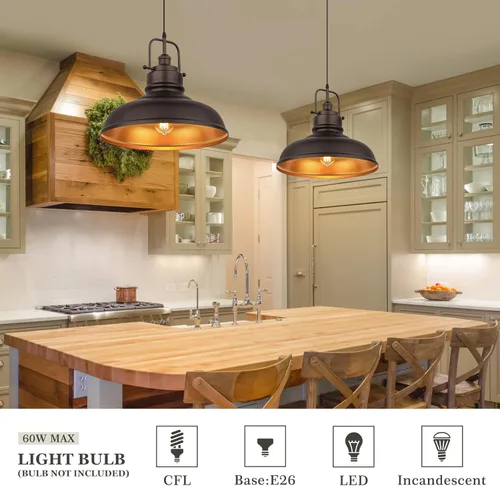 Miniatura 4 de zeyu Lámpara Colgante de Granja de 17.7 Pulgadas para Isla de Cocina, Lámpara Colgante de Techo Grande con Pantalla de Cúpula de Metal, Acabado